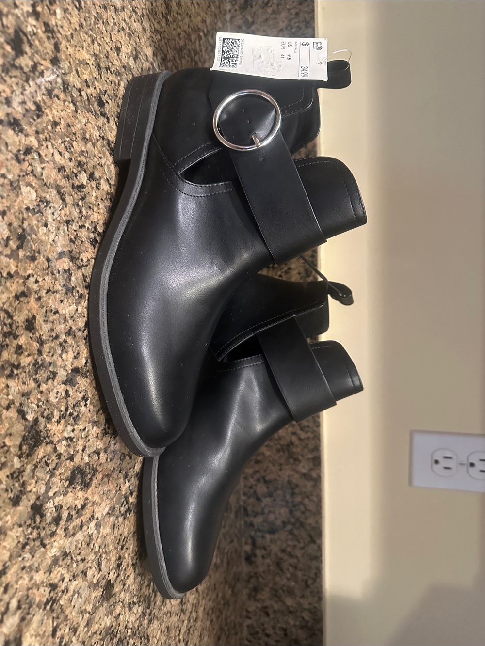 Women's Black Leather Ankle Boots with Buckle